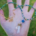 Blaue Boho Edelsteinketten vergoldet aus Kristall mit Achat für Festivals 