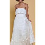 Weiße Vintage Maxi Trägerlose Maxikleider mit Rüschen für Damen Größe XS für die Braut 