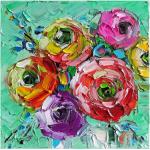 Boho Stil Rosen Bunte Blumen Floral Ölbild 30x30 cm Leinwand Malmesser