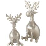 Silberne Moderne Boltze Weihnachtsfiguren mit Hirsch-Motiv aus Metall 2-teilig 
