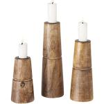 Boltze Kerzenständer Hotou (3-teiliges Set, Kerzenhalter aus Holz, stilvolles Design, Dekoration Esstisch / Kommode, Boho Stil) 2025159