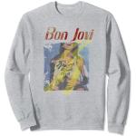 Graue Langärmelige Bon Jovi T-Shirts aus Jersey für Damen Größe S 
