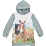 Langärmelige Bondi Horse Love Kinderkapuzenkleider mit Pferdemotiv mit Strass aus Jersey für Mädchen Größe 134 für den für den Winter 