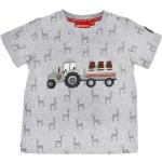 Graue Bestickte Halblangärmelige Bondi Kindertrachtenshirts mit Traktor-Motiv aus Baumwolle für Jungen Größe 110 