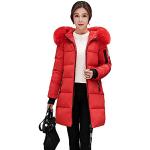 Rote Gesteppte Winddichte Atmungsaktive Daunenmäntel mit Fellkapuze mit Reißverschluss für Damen Größe 3 XL für den für den Winter 