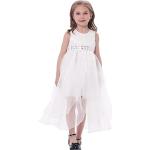 Weiße Elegante Ärmellose Kinderfestkleider mit Reißverschluss aus Tüll für Mädchen 