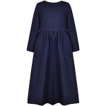 Dunkelblaue Elegante Langärmelige Maxi Kinderkleider mit Ärmeln mit Reißverschluss aus Denim für Mädchen für den für den Herbst 