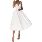 Weiße Elegante Langärmelige Midi Plisseekleider mit Cutwork aus Jersey für Damen Größe XXL Petite für die Braut für den für den Sommer 