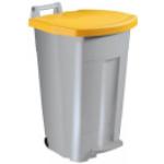 BOOGY Mülltonne Rossignol fahrbahr mit Pedal 90 L grau/gelb mit Edelstahl Gestänge auf der Rückseite und Tragegriff