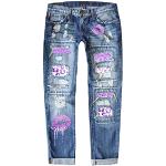 Hellblaue Bestickte Ripped Jeans & Zerrissene Jeans mit Fransen aus Denim für Damen Größe XXL Petite für den für den Sommer 