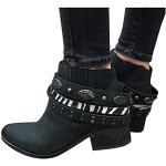 Schwarze Vintage Cowboy-Boots & Cowboystiefeletten mit Nieten mit Schnürsenkel in Breitweite für Damen Größe 39 für den für den Winter 