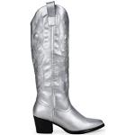 Silberne Vegane Damencowboystiefel & Damenwesternstiefel mit Reißverschluss in Normalweite aus Leder Größe 37 