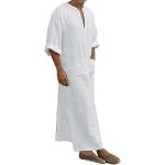 Weiße Halblangärmelige Maxi Bademäntel lang mit Reißverschluss aus Leinen für Herren Größe 5 XL Große Größen für Partys für den für den Sommer 