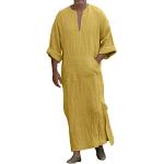 Gelbe Unifarbene Langärmelige Maxi Bademäntel lang mit Reißverschluss für Herren Größe XL Große Größen für den für den Sommer 