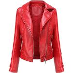 Rote Winddichte Maxi Stehkragen Biker-Lederjacken mit Reißverschluss aus Leder für Damen Größe 3 XL für den für den Herbst 