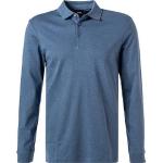 Blaue Melierte Langärmelige HUGO BOSS BOSS Black Langarm-Poloshirts mit Knopf aus Jersey für Herren Größe 3 XL 