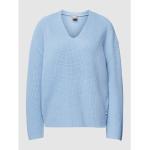 Hellblaue Unifarbene HUGO BOSS BOSS V-Ausschnitt Strickpullover aus Baumwollmischung für Damen Größe L 