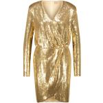 Reduzierte Goldene Unifarbene Casual Langärmelige HUGO BOSS BOSS V-Ausschnitt Cocktailkleider mit Reißverschluss aus Polyester für Damen Größe L für Partys 