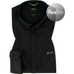 Schwarze Langärmelige HUGO BOSS Boss Green Button Down Kragen Herrenlangarmhemden aus Baumwollmischung Größe XXL 