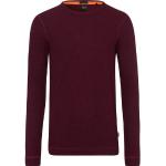 Bordeauxrote Unifarbene Langärmelige HUGO BOSS BOSS Rundhals-Ausschnitt Basic-Shirts aus Baumwolle für Herren Größe 4 XL 