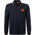 Dunkelblaue Langärmelige HUGO BOSS Boss Orange Langarm-Poloshirts mit Knopf aus Baumwolle für Herren Größe XL für den für den Frühling 