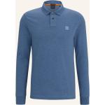 Blaue Langärmelige HUGO BOSS BOSS Langarm-Poloshirts mit Knopf aus Baumwolle für Herren Übergrößen 