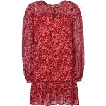Rote Blumenmuster Langärmelige HUGO BOSS BOSS Midi Rundhals-Ausschnitt Midikleider & knielange Kleider mit Volants aus Polyester für Damen Größe XS 