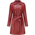 Rote Gesteppte Elegante Wasserdichte Mini Trenchcoats kurz mit Gürtel mit Reißverschluss aus Leder für Damen Größe L für den für den Herbst 