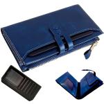 Blaue Damenportemonnaies & Damenwallets mit Reißverschluss aus Leder mit RFID-Schutz klein 