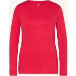 Neonrote Langärmelige BOVIVA T-Shirts aus Viskose für Damen Größe XS 