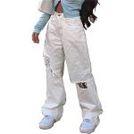 Weiße Gothic Ripped Jeans & Zerrissene Jeans mit Reißverschluss aus Leinen für Damen Größe XXL 
