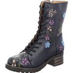Blaue Blumenmuster Brako Runde Blockabsatz Ankle Boots & Klassische Stiefeletten mit Reißverschluss aus Leder für Damen Größe 41 