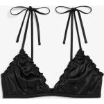 Schwarze Monki Bralettes mit Rüschen ohne Verschluss aus Satin mit verstellbaren Trägern für Damen Größe XL 