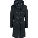 Schwarze Brandit Maxi Kapuzenmäntel mit Reißverschluss aus Wolle mit Kapuze für Damen Größe XS 