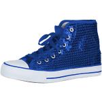 Blaue Pailletten-Sneaker mit Pailletten mit Schnürsenkel für Damen Größe 42 