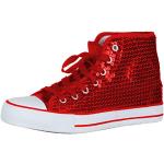 Rote Pailletten-Sneaker mit Pailletten mit Schnürsenkel für Damen Größe 42 