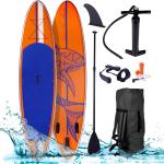 BRAST SUP Board Shark Aufblasbares Stand up Paddle Set 320x81x15cm Orange incl. Zubehör Fußschlaufe Paddel Pumpe Rucksack
