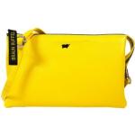 Gelbe Unifarbene Braun Büffel Lederhandtaschen mit Reißverschluss aus Kunstfaser mit Handyfach für Damen 
