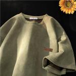 Braune Oversize Kurzärmelige Rundhals-Ausschnitt T-Shirts aus Veloursleder maschinenwaschbar für Herren Größe 3 XL für den für den Sommer 