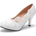 Elfenbeinfarbene High Heels & Stiletto-Pumps in Breitweite aus Leder für Damen Größe 40 für die Braut 