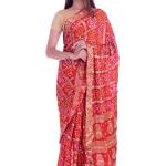 Rote Bestickte Saris ohne Verschluss aus Seide für Damen für die Braut 