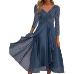 Hellblaue Gepunktete Elegante Langärmelige Kurze Abendkleider aus Chiffon für Damen Größe XXL Petite für Brautjungfern 