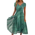Grüne Karo Elegante Langärmelige Kurze Abendkleider aus Chiffon für Damen Größe L Petite für Brautjungfern 