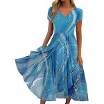 Himmelblaue Karo Elegante Langärmelige Lange Abendkleider aus Frottee für Damen Größe 5 XL für Brautjungfern für den für den Sommer 