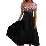 Schwarze Vintage Langärmelige V-Ausschnitt Kurze Abendkleider mit Kürbis-Motiv aus Chiffon für Damen Größe 3 XL Große Größen für Brautjungfern für den für den Sommer 