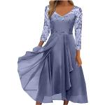 Blaue Unifarbene Vintage Langärmelige V-Ausschnitt Chiffon-Abendkleider aus Chiffon für Damen Größe L für Brautjungfern für den für den Winter 