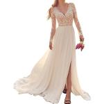 Elfenbeinfarbene Boho Jaeden V-Ausschnitt Standesamtkleider aus Chiffon für Damen Größe XXL für die Braut 