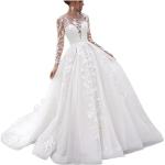 Weiße Langärmelige Jaeden Maxi Rundhals-Ausschnitt Brautkleider Prinzessin aus Tüll für Damen Größe M für die Braut 
