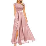 Rosa Blumenmuster Elegante Maxi Lange Abendkleider aus Chiffon für Damen Größe L für Hochzeitsgäste für den für den Sommer 