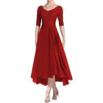 Rote Elegante Langärmelige Midi Chiffon-Abendkleider aus Chiffon für Damen Größe S 